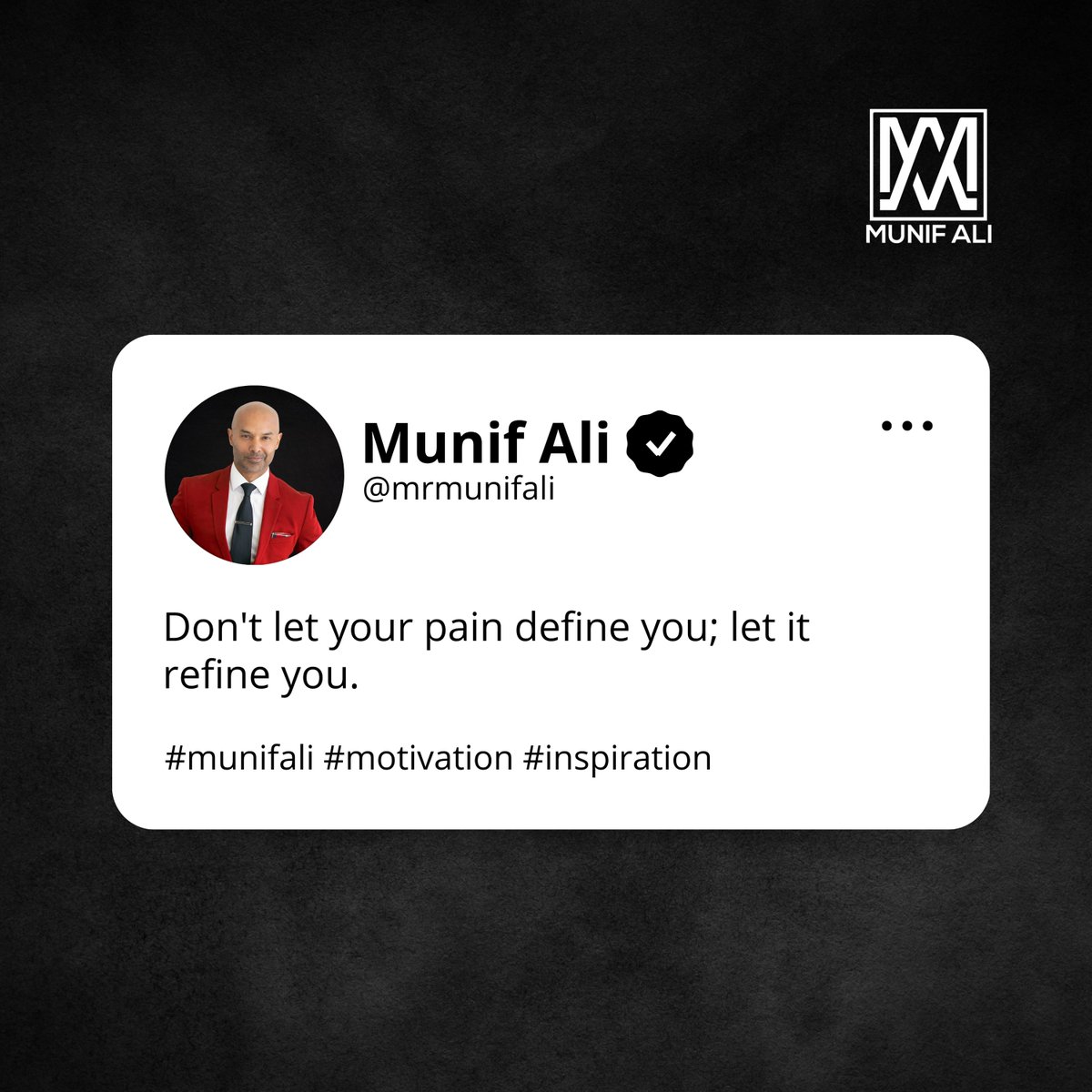 mrmunifali1's tweet photo. Let pain be your sculptor, not your shackles.

#RefineThroughPain #EvolveThroughStruggle #StrengthInSuffering #ResilientHeart #GrowthMindset https://t.co/CXmU8UNsQB