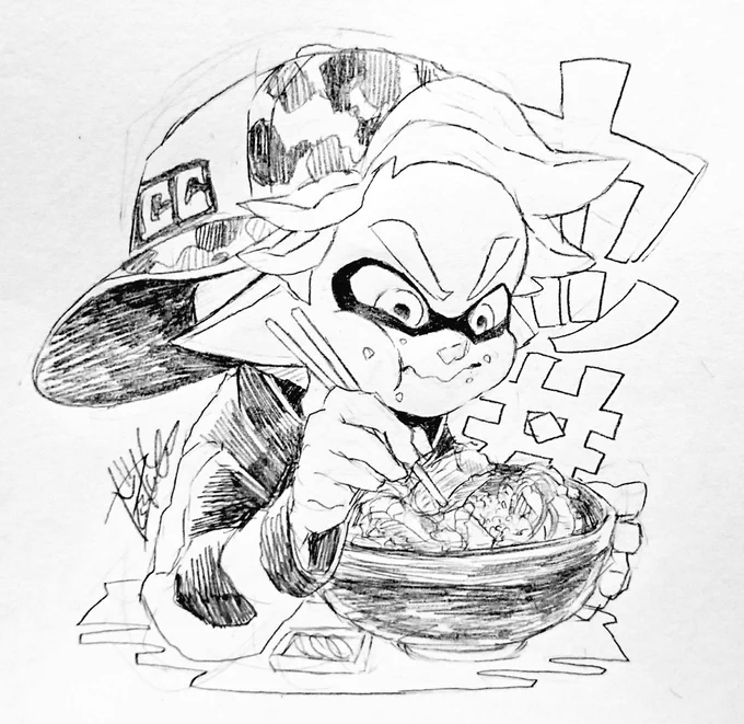 食べ物を頬張るエン(アナログ再掲)
#Splatoon #splatoonart 