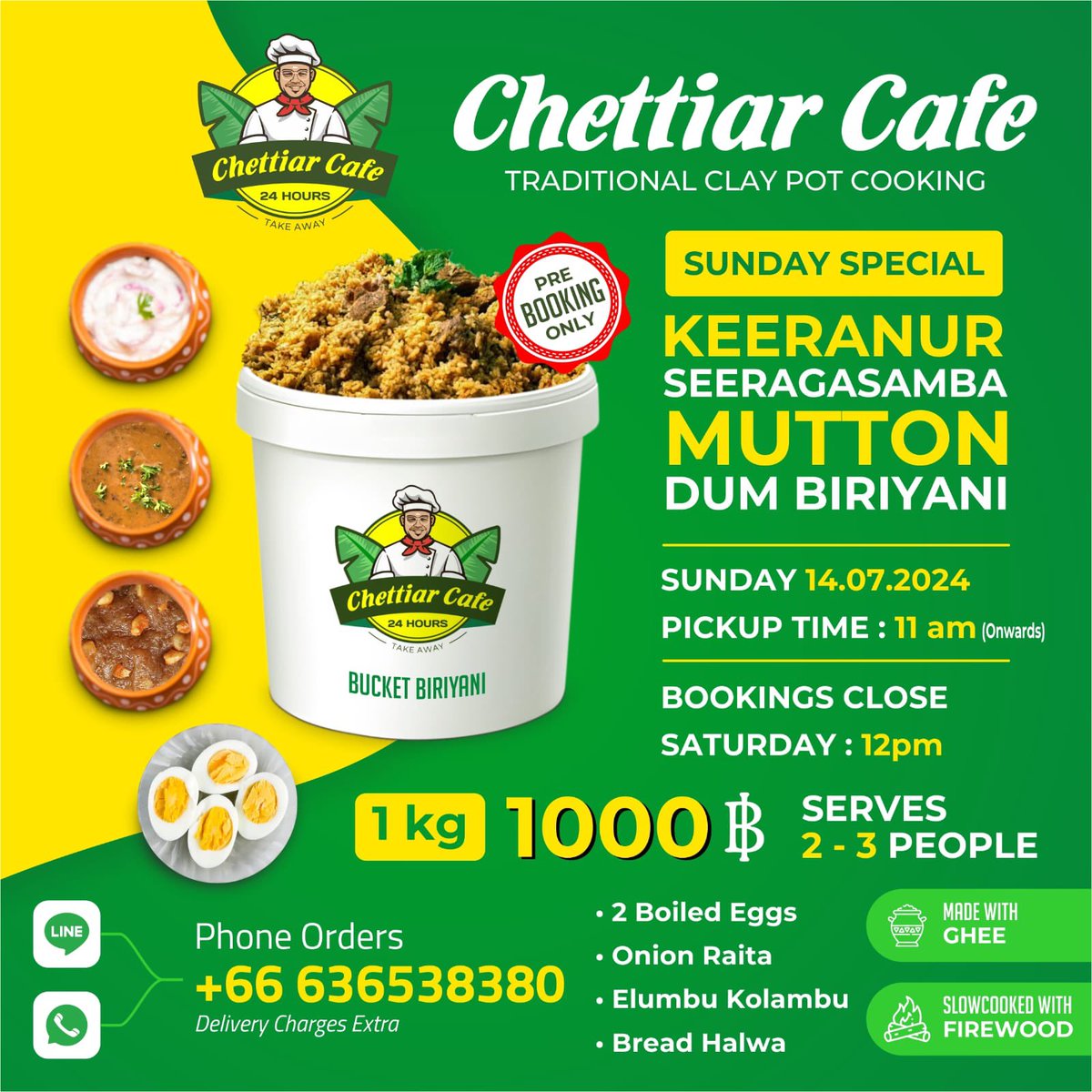 24chettiarcafe's tweet photo. Introducing our special Seeraga Samba Mutton Dum Biryani at Chettiar Cafe Bangkok!
It comes packed with tender mutton, aromatic Seeraga Samba rice, and boiled eggs. We've also included onion raita, thanni kolambu, and bread halwa for a complete and delicious meal.
#chettiars https://t.co/twvp2HmvvD