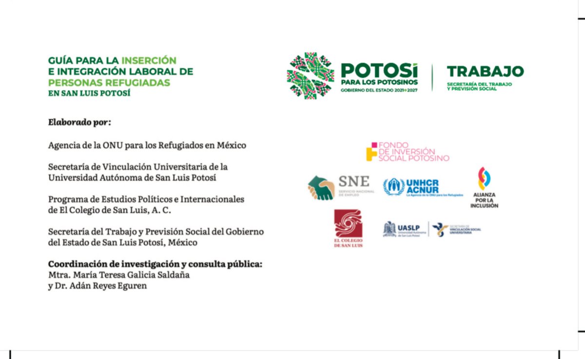 LiliaZalasar's tweet photo. Para integrar a personas refugiadas en los espacios laborales, la @STPSSLP, el @SNESanLuis #elcolsan, @LaUASLP, @AcnurMexico y #FondoIndustrialPotosino ponen a tu disposición el #Código para que descargues la Guía de contratación local.
Conoce y difunde. #IntegracionLaboral https://t.co/t5MHuYuaHV