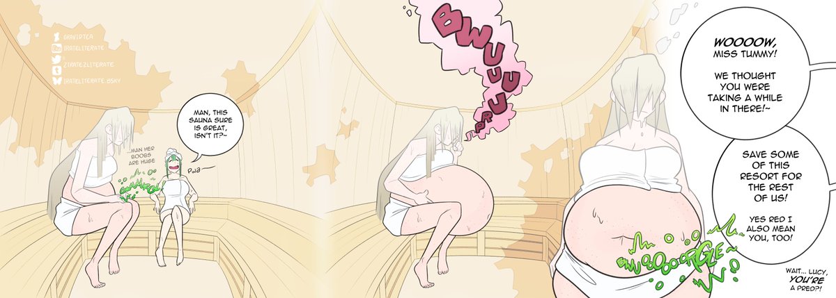 It's the first day of the spa trip! Miss Tummy (and Tessa) have EXCELLENT willpower and restrai-  Oh never mind, they already ate someone~

(reposted because i didn't notice i posted the wrong file)

(third time's the charm)