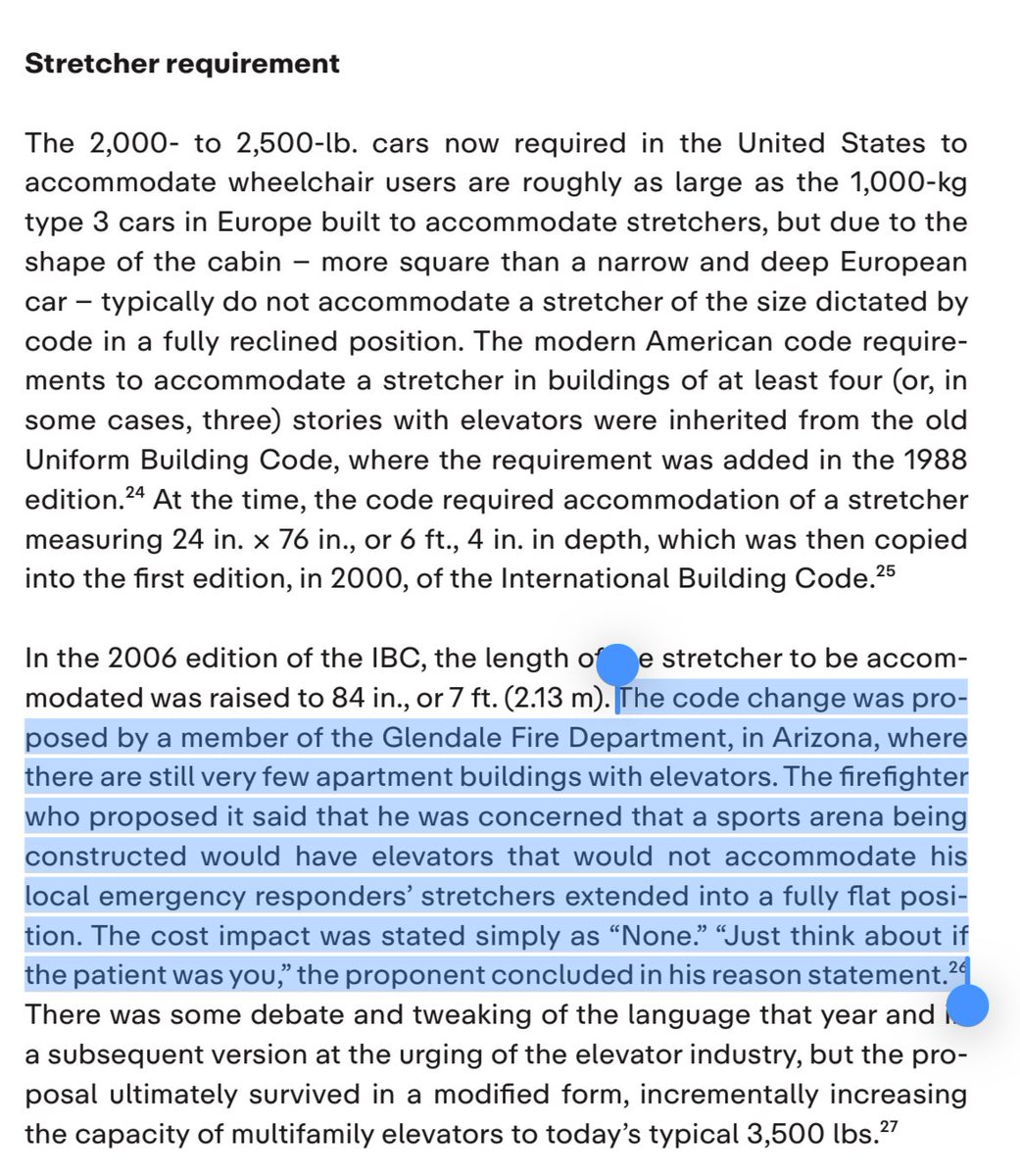 maxdubler's tweet photo. You might think American building regulations are informed by science and best practices; but you would be wrong!

Mostly, they’re made up by people with no real expertise and no understanding of the regulations’ real world impact.

From the @MarketUrbanism elevator report: https://t.co/wq6xNRy7HY