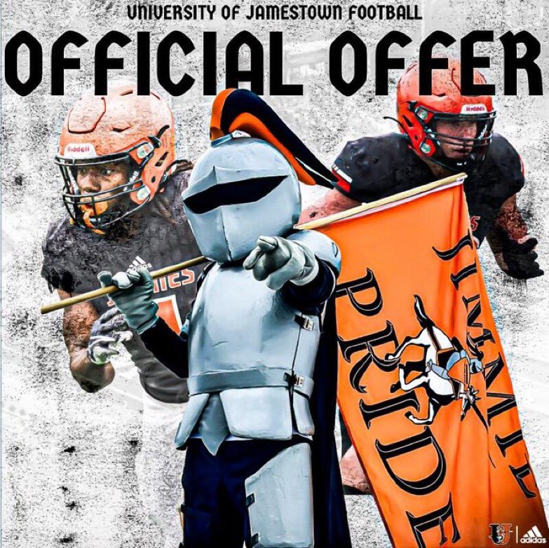 After a great camp and conversation with <a href="/JimmieFootball/">Jamestown Football</a> and <a href="/CoachJake92/">Jake Lehman</a>, I’m blessed to announce I have received my first offer from the University of Jamestown!