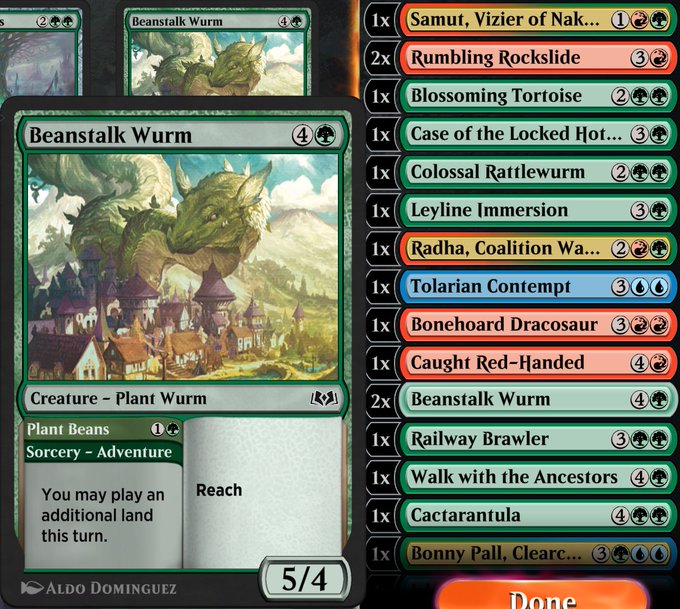 I made another Magic deck, green red blue and focused on land greed. Beanstalk Wurm is an amazing cards<a href="/tag/mtg"class="tags"><span>#mtg</span></a><a href="/tag/nsfwacc"class="tags"><span>#nsfwacc</span></a>