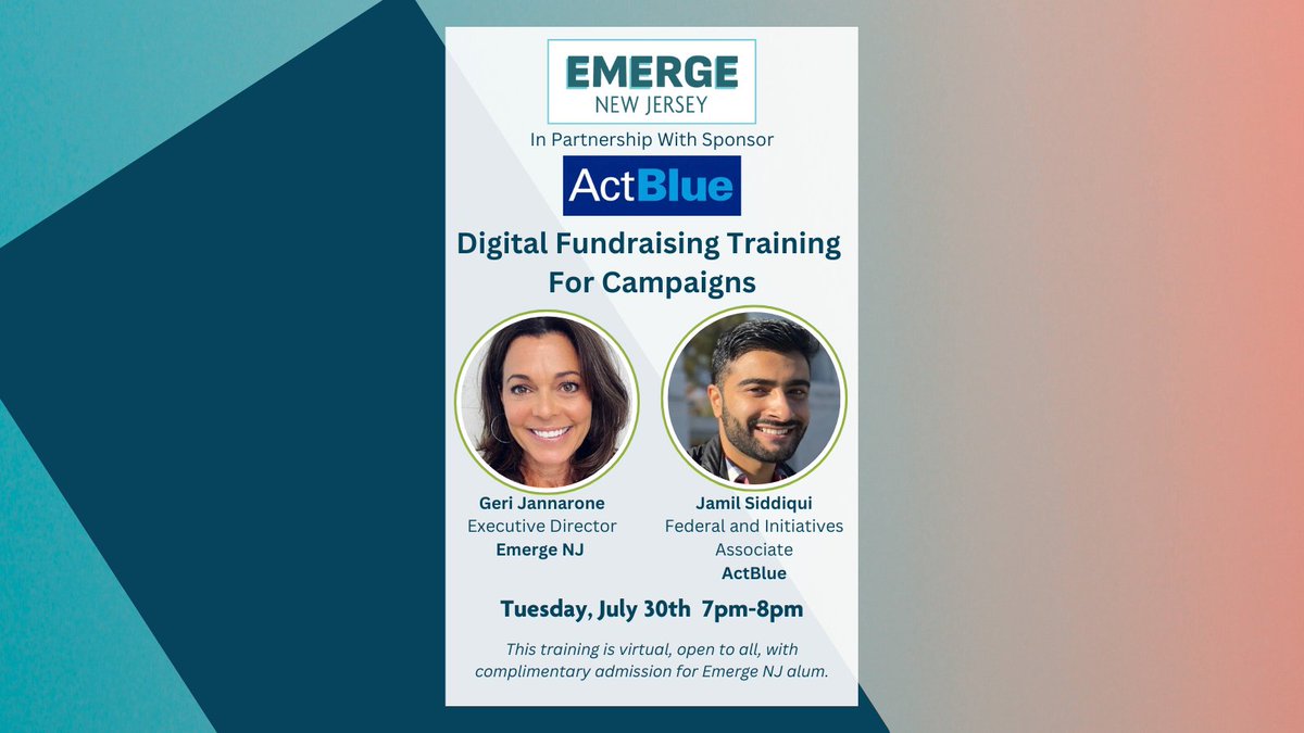 📣 Calling all aspiring women leaders in NJ! 🌟 Running for office? Join our digital fundraising training on July 30th, 7-8pm ET. Hosted by Emerge NJ &amp; @ActBlue, learn essential skills to boost your campaign. Free for Emerge NJ Alum—register now! tinyurl.com/3ppyc2hx