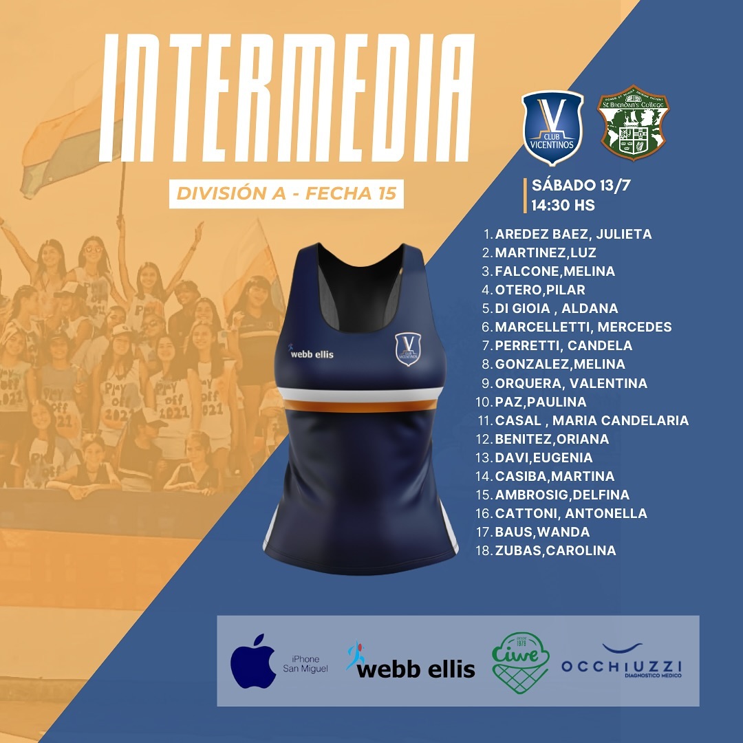Vamos Vicente 💙🧡🤍

Les compartimos los equipos del Plantel Superior A, que se enfrentarán de local a St. Brendans.

¡Éxitos chicas!