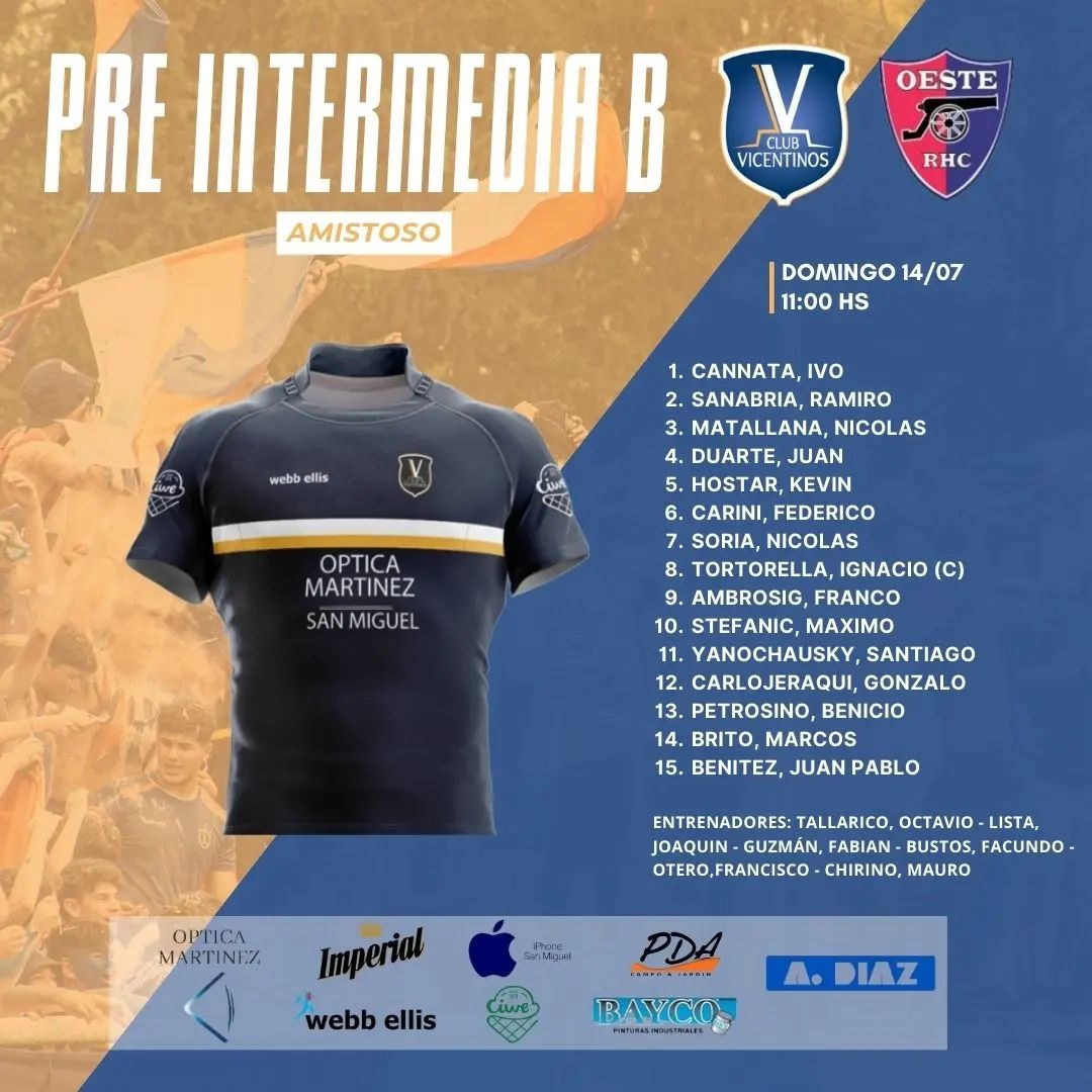 ⚠️ ATENCION AL CAMBIO DE FECHA ⚠️

Este domingo recibiremos a <a href="/MercedesRugby/">Mercedes Rugby Club</a> por la Fecha 15 del Torneo de la Primera C de la URBA.

Recibimos a <a href="/DelOesteRHC/">Del Oeste RHC</a> en calidad de amistoso.

⏰ Pre B - 11hs - Pre A 12hs - Inter 13.45 - Primera 15.30

💪🏽 ¡Dejanos tu mensaje de aliento!