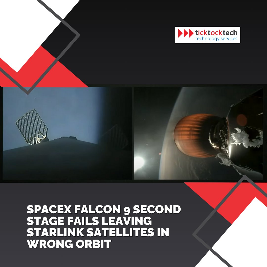 TickTockTech1's tweet photo. A SpaceX Falcon 9 mission carrying Starlink internet satellites experienced a second-stage issue during launch. This resulted in the satellites being deployed in an incorrect orbit: https://t.co/3Fc7eL89SP
#Ticktocktech #SpaceX #Starlink #LaunchFailure #SpaceNews #OrbitalAnomaly https://t.co/pCMdmQ3s1i