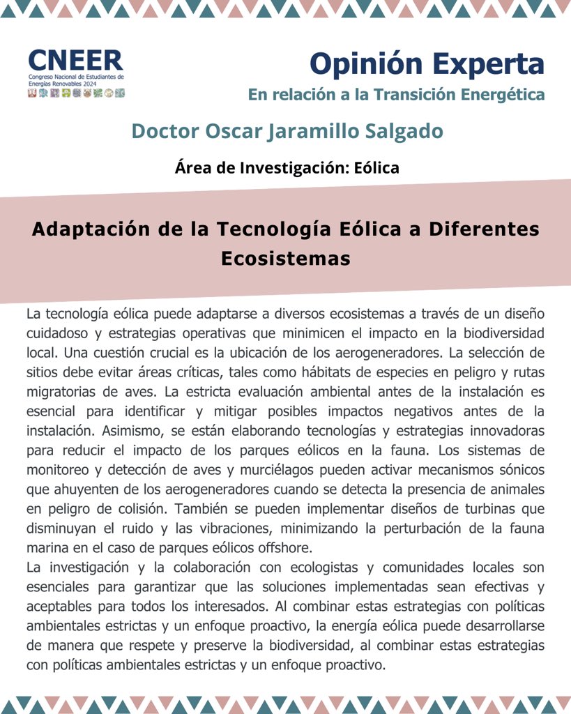 🌟 ¡Nueva edición de "Opinión Experta"! 🌟
En esta ocasión, el doctor Oscar Jaramillo, investigador en el #IER, nos habla sobre la adaptación de la tecnología que aprovecha el recurso eólico a diferentes ecosistemas. 🍃⚡️
!Encuéntrala en X, LinkedIn y nuestra página web!