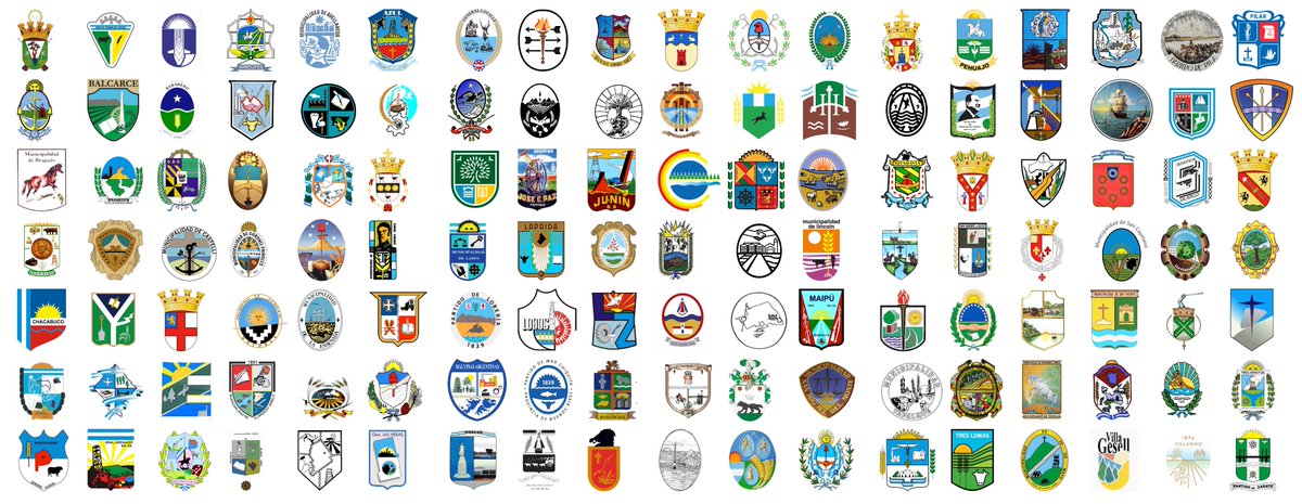 brezhneviano's tweet photo. Me pasé un par de días buscando los escudos de los 135 partidos bonaerenses. De tres municipios no encontré escudo en total: Ayacucho, Monte Hermoso y Punta Indio. Otros son medio extraoficiales u oficiales pero abandonados. Cuestión: vamos al top peores, mejores y rarezas. https://t.co/cirKGrbOyP