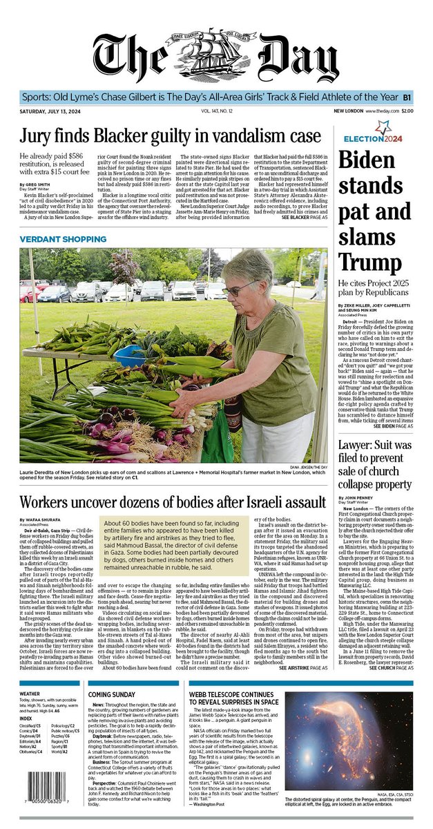 Saturday's front page: Blacker found guilty in vandalism case. theday.com