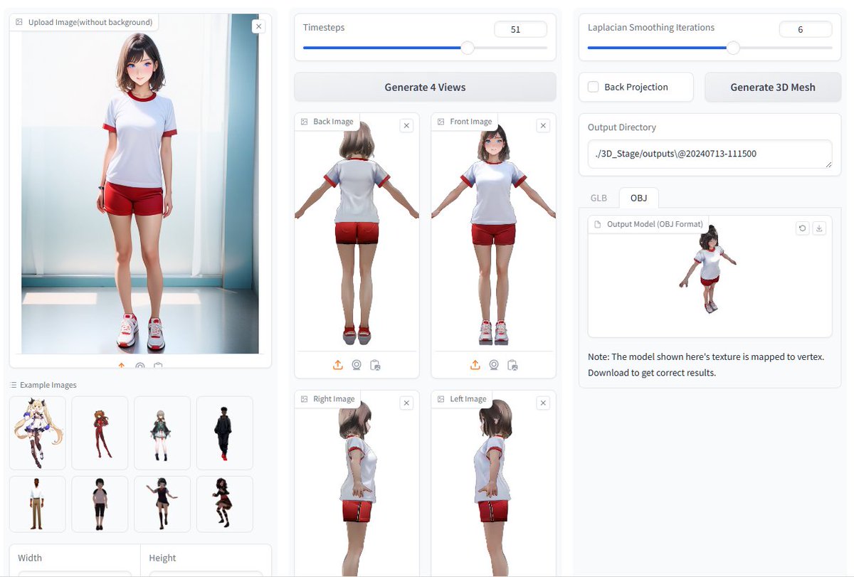 NegiTurkey's tweet photo. CharacterGenを試してみました!
1枚の画像から2Dマルチビューを作成して、それを3D変換してキャラクタを作成するAIツールです💡
2Dマルチビューに変換するのが面白いですね😊
3D出力の方はTripoSRですが、これをUnique3Dに変更できればとクオリティが上がりそうかも?🤔
#CharacterGen https://t.co/sGmW953EtH