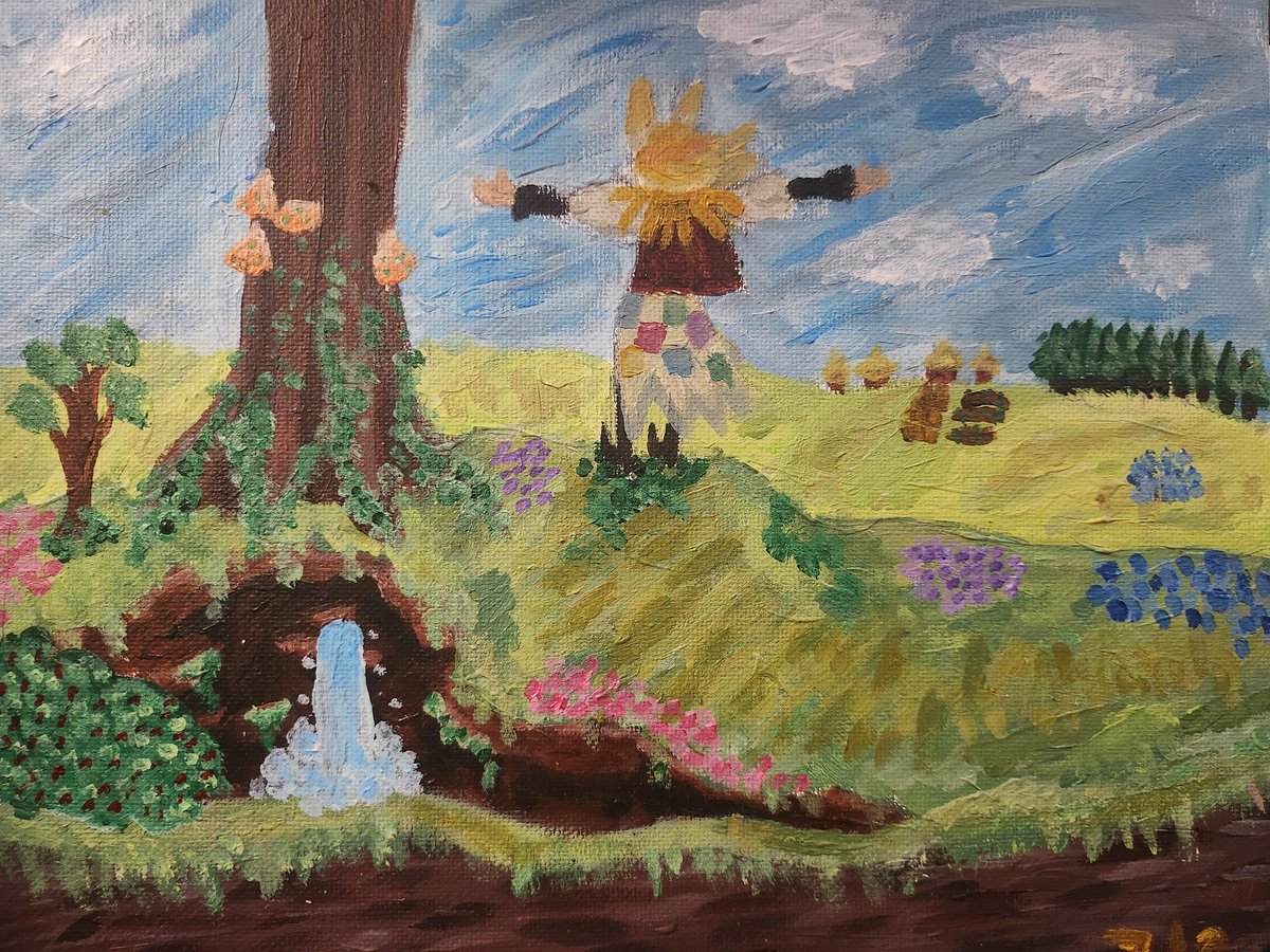 Delibean43's tweet photo. The other day, I finally had the chance to listen to the entire hayfields album! The song that inspired me to paint is "Neath the Grove is a Heart"! #Meadowlark #yaelokre https://t.co/NF2E2onWfP
