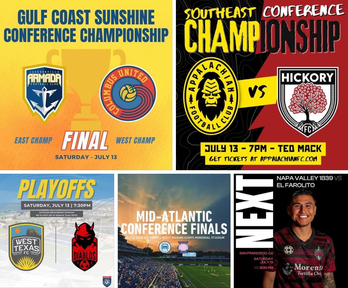 Hitchnewbiz's tweet photo. Conference Championship Saturday in the NPSL. Some great matchups featuring great lower division soccer clubs representing their communities, great players &amp; coaches and incredible supporters. You can check all teams social media for links to the match Broadcasts. 🍿🍻⚽️🏆 https://t.co/XbPo2hZzCJ