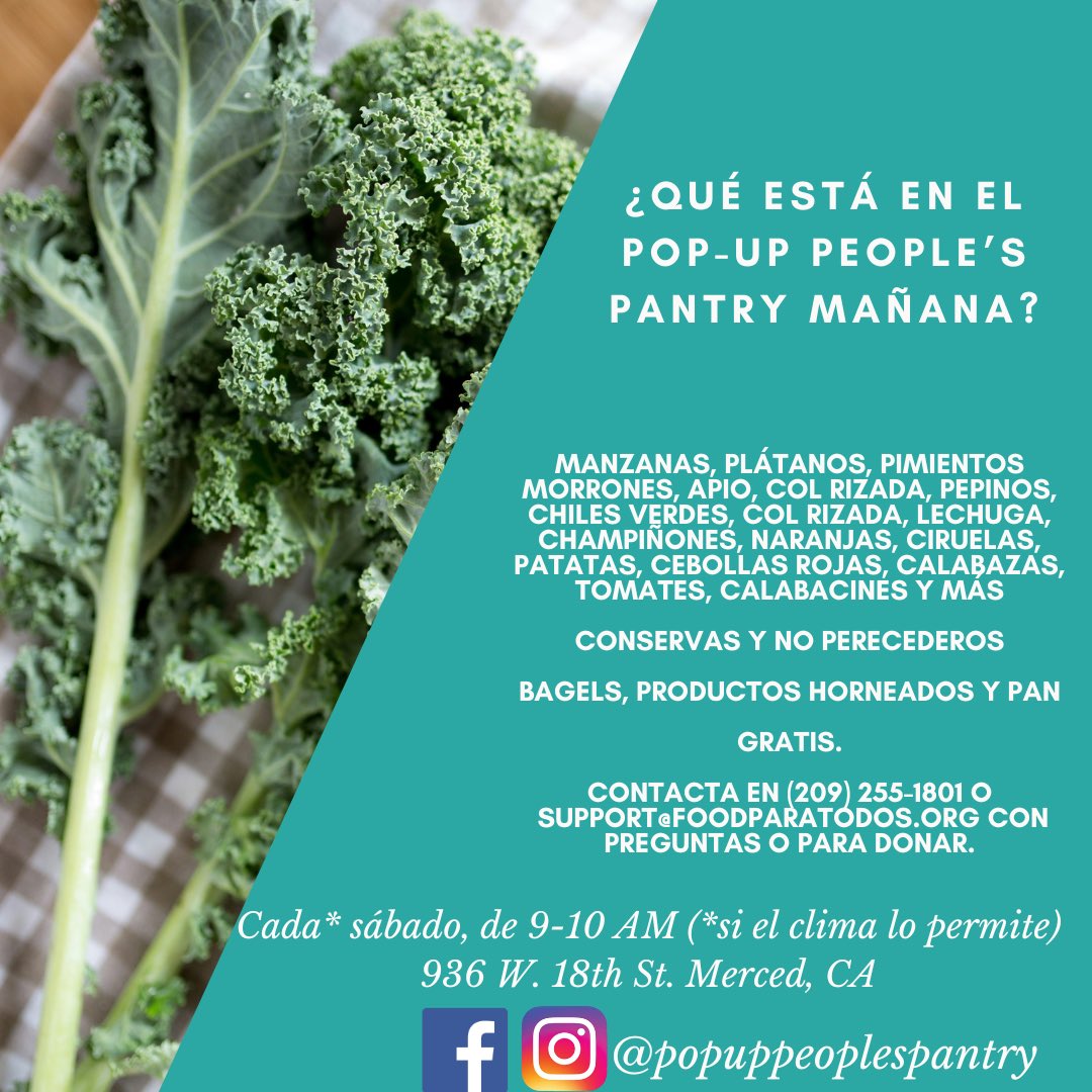 Free food at the Pop-Up People’s Pantry every Saturday (and now Mondays and Thursdays!) from 9-10 am at 936 W. 18th St. Merced, CA #freefood