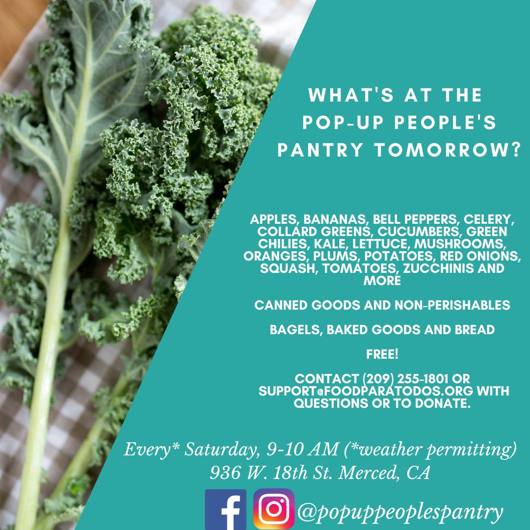 FoodConnect2020's tweet photo. Free food at the Pop-Up People’s Pantry every Saturday (and now Mondays and Thursdays!) from 9-10 am at 936 W. 18th St. Merced, CA #freefood https://t.co/yM46QkGdVc