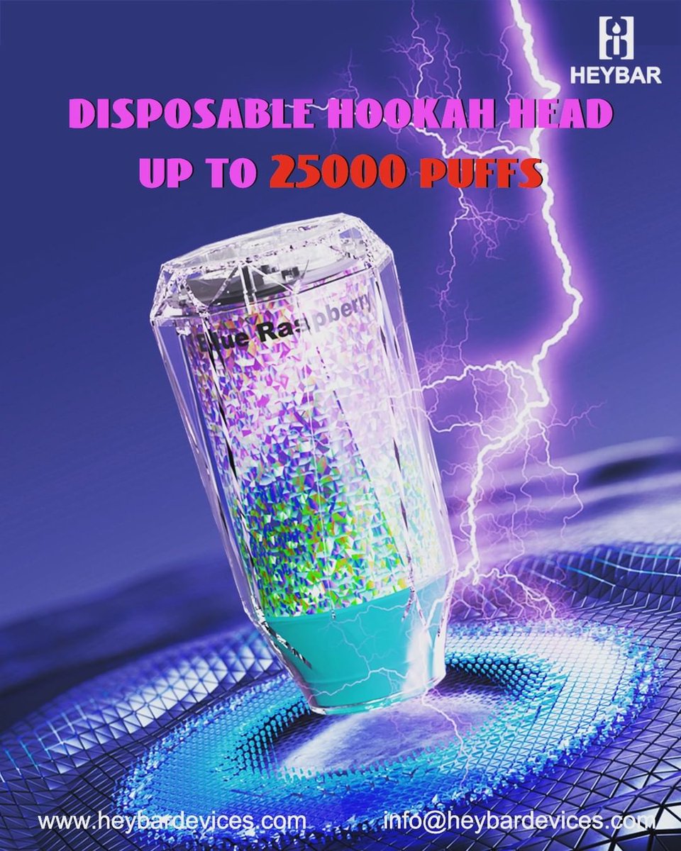 Heybar E-hookah Vape Shisha offers an advanced vaping experience at an  economical price. Capable of 25000 puffs with a 25mg fill. Available in 20  flavors ,compatible with standard #hookah head connection. #Wholesale