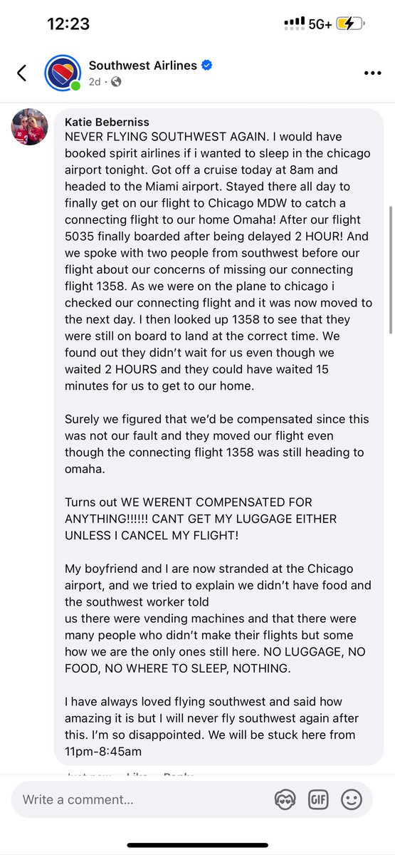 katiebeberniss's tweet photo. @SouthwestAir NEVER FLY SOUTHWEST https://t.co/hjgP7DkPEM