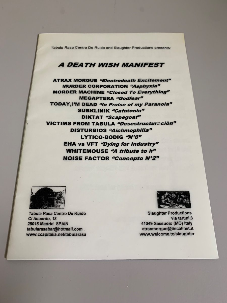 HedorahTribe's tweet photo. Various – Tabula Of Slaughter - A Death Wish Manifest
Slaughter Productions - none
Tabula Rasa - none
#AtraxMorgue #MurderCorporation
#Megaptera #TodayIamDead
#Industrial
#PowerElectronics #Noise
#harshnoise #Electronic
#IndustrialNoise
#ハーシュノイズ #パワエレ https://t.co/Fd30xGGbHE