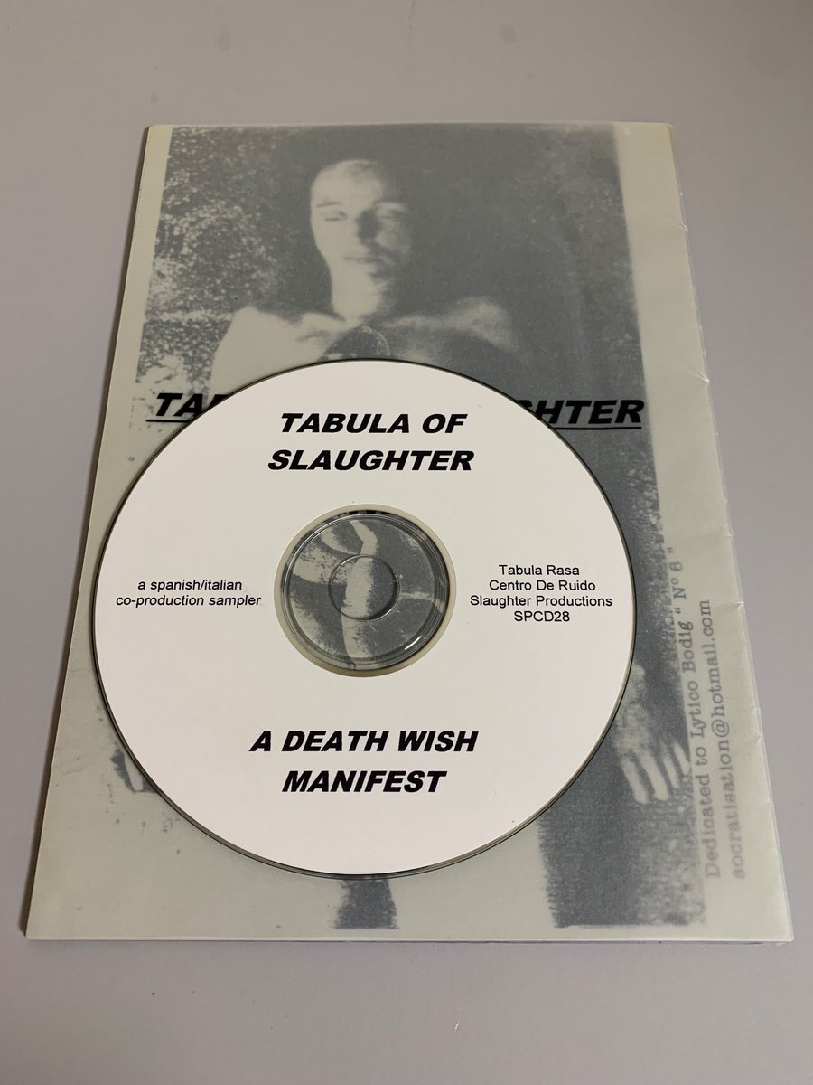 HedorahTribe's tweet photo. Various – Tabula Of Slaughter - A Death Wish Manifest
Slaughter Productions - none
Tabula Rasa - none
#AtraxMorgue #MurderCorporation
#Megaptera #TodayIamDead
#Industrial
#PowerElectronics #Noise
#harshnoise #Electronic
#IndustrialNoise
#ハーシュノイズ #パワエレ https://t.co/Fd30xGGbHE