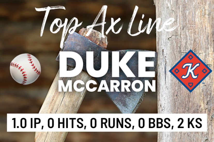 Mark Davis (@kptbaseballfan) on Twitter photo He continues to impress!
<a href="/DukeMcCarron/">Duke McCarron ✞</a> adds to his strikeout total, now 17 on the season, and is our @KinsportAxmen Pitcher of the Game!
#AxesUp 🪓⚾️ He continues to impress!
<a href="/DukeMcCarron/">Duke McCarron ✞</a> adds to his strikeout total, now 17 on the season, and is our @KinsportAxmen Pitcher of the Game!
#AxesUp 🪓⚾️