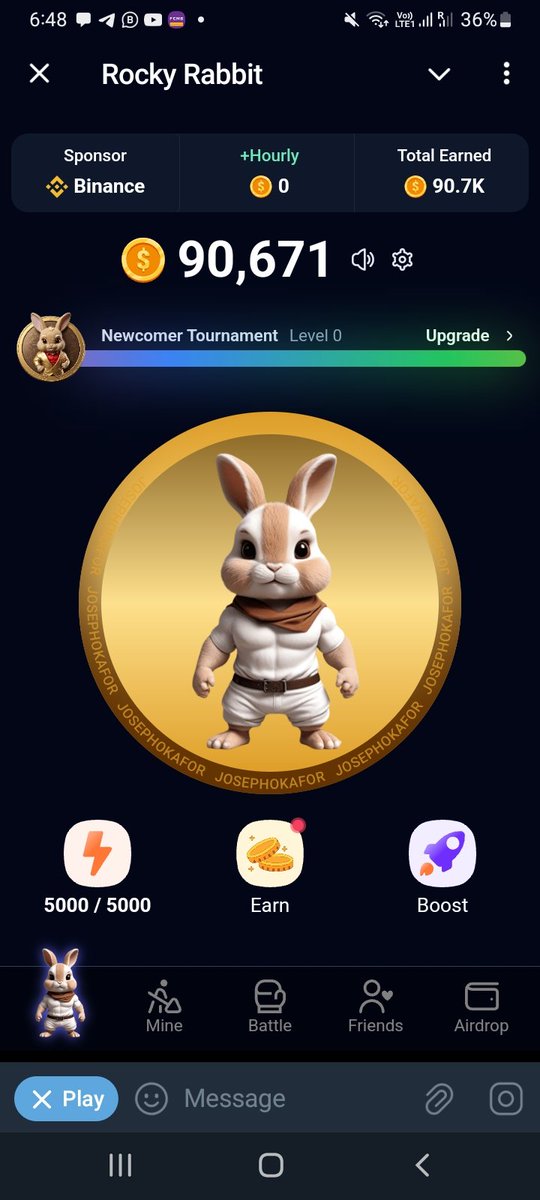 OkparaJoseph13's tweet photo. So excited for the battle mode in #RockyRabbit! It’s gonna be one epic showdown. 🐰💥 #telegram $ton https://t.co/NTNv20Ep3A