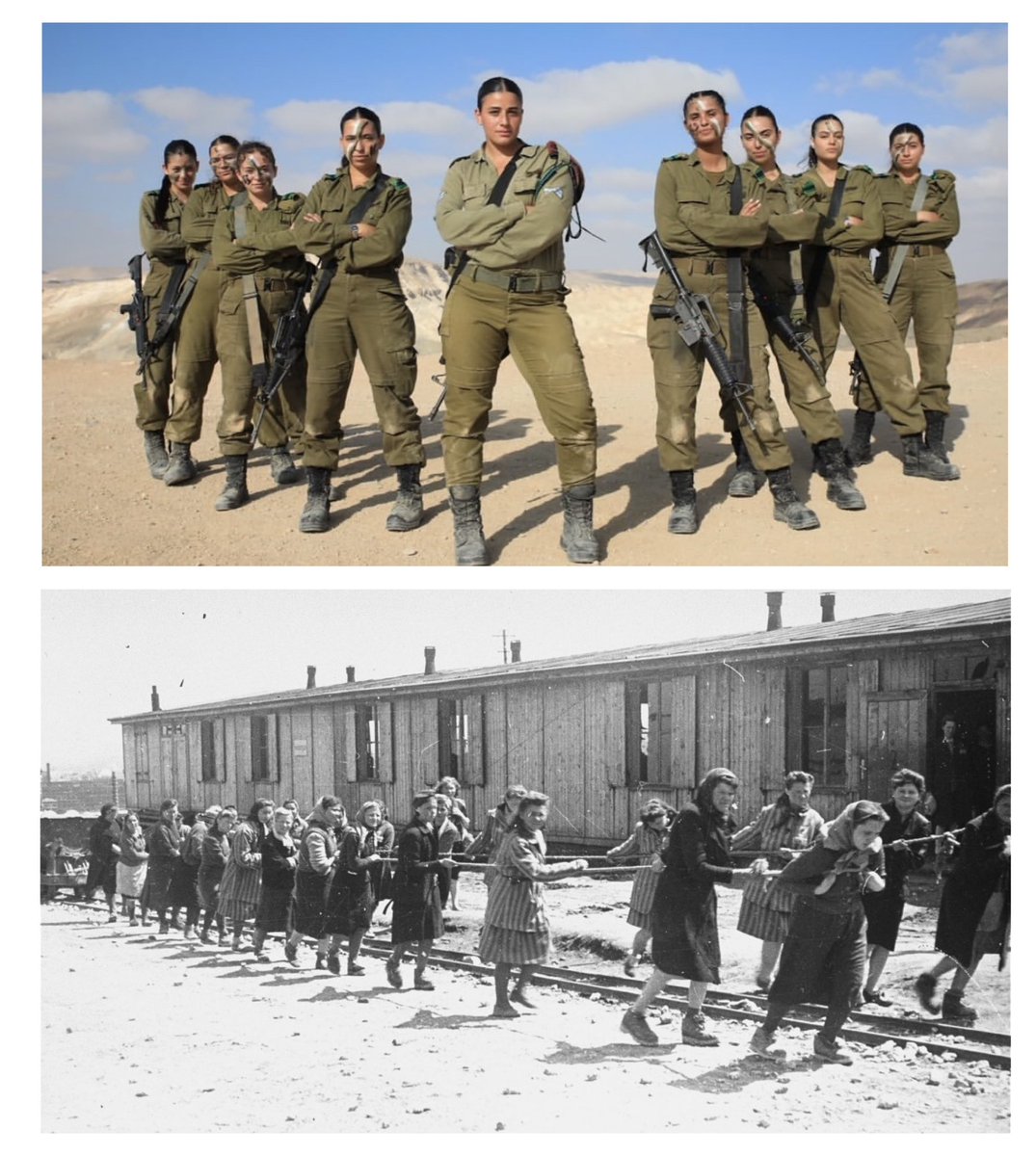 BrunoBrozek's tweet photo. Die Frauen der @IDF auf dem oberen Foto sagen den Frauen auf dem unteren Foto: 

„Wir versprechen, dass wir das NIE WIEDER zulassen werden.“‼️
❤️💙🇮🇱💙❤️🎗️🎗️🎗️ https://t.co/Unm3a5LPv7