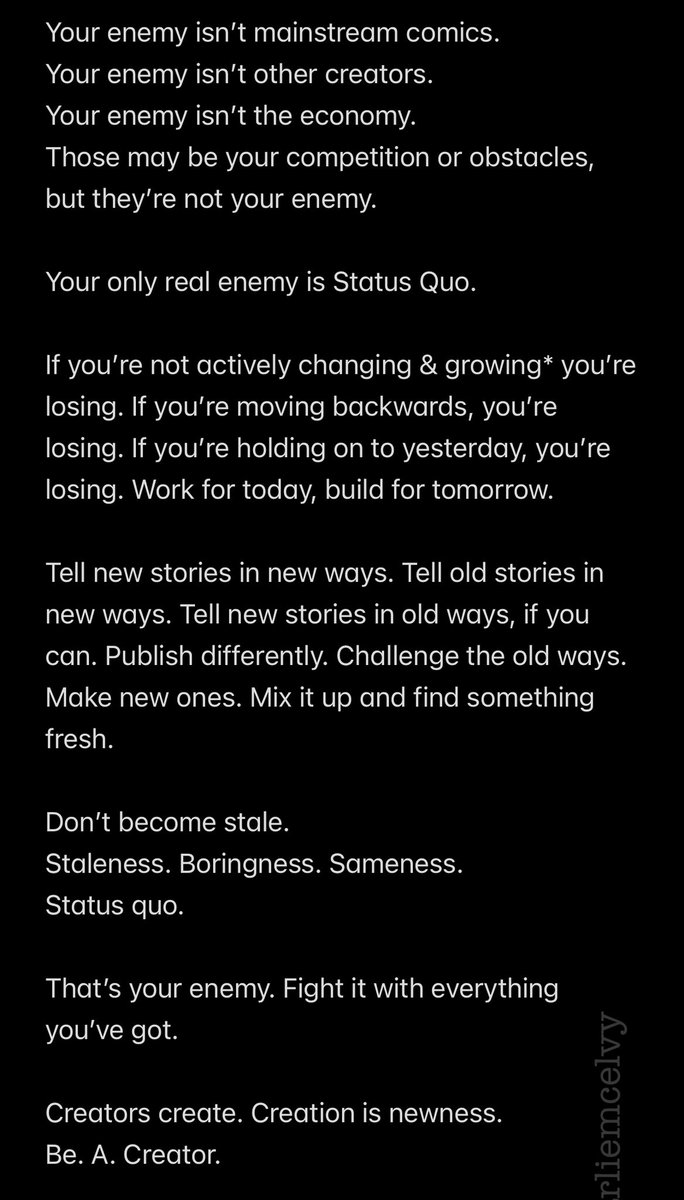 charliemcelvy's tweet photo. Fight the status quo.
Indiecomics should be a little like punk rock. Or, a lot like it.
Never stop doing it differently. https://t.co/la5zTvwp79