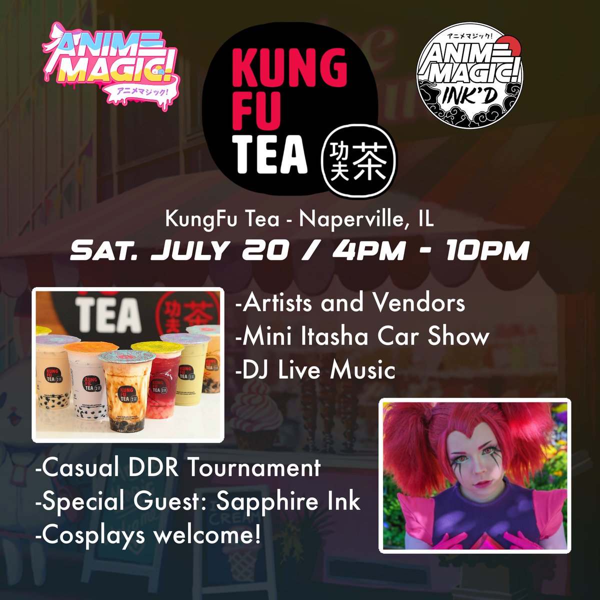 itsanimemagic's tweet photo. KUNGFU TEA PRE-CON EVENT ✨

Join us for our next pre-con event next Saturday, July 20, at KungFu Tea in Naperville, IL 4:00pm - 10:00pm! https://t.co/aJs61VkBaB
