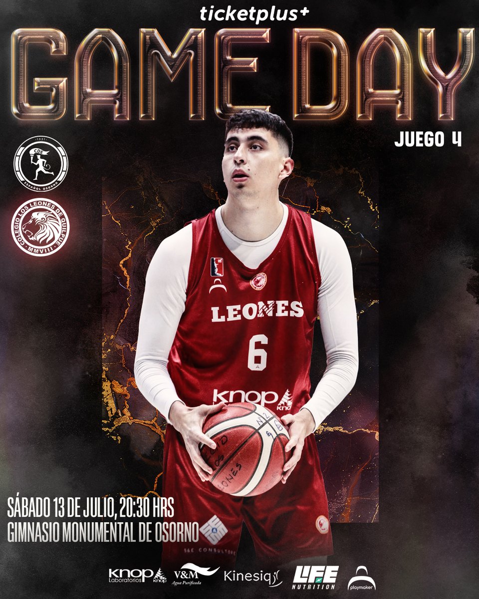 CDCLosLeones's tweet photo. 🦁 ¡HOY TODOS JUNTOS!
📆 Día de Partido
🏆#FinalesLNB
🆚 @espanoldeosorno
🏟 Gimnasio Monumental de Osorno
🕗 20:30 horas
📺 @canal_cdo / LNB TV
#VamosLeones https://t.co/5QRj4odzDS