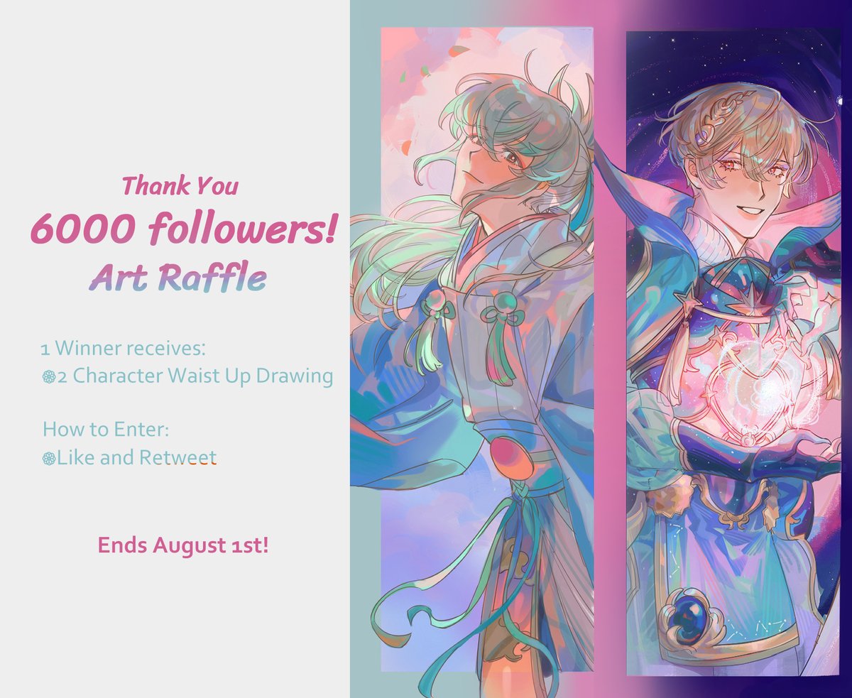 Geminnnid's tweet photo. as promised here is my 🌞Art Raffle🌞 thanks for your support! 
1 Winner will receive a waist up painting of 2 characters (can be a ship drawing or separate) 

To Enter: 
✨Like and Retweet
You can follow if you like my art but i dont care that much 
Ends August 1 5PM HST! https://t.co/0aAgmxspo0