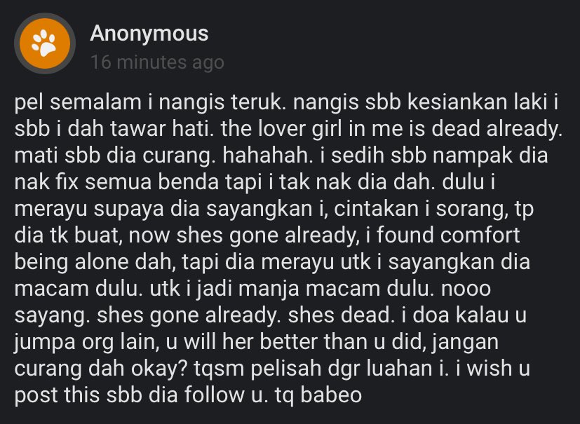 pelisahh's tweet photo. anon u are such a queen for this! he needs to learn that actions have consequences and i love that you value yourself way too much than to stick around for him. power to you anon! semoga you mudah buka hati utk yang lebih baik ❤️ https://t.co/s5djdOau7P