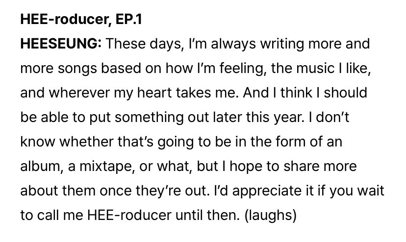 “i think i should be able to put something out later this year. i don’t know whether that’s going to be in the form of an album, a mixtape, or what, but i hope to share more about them once they’re out.”

OMG A POSSIBLE MIXTAPE?!?? LHS1 😭