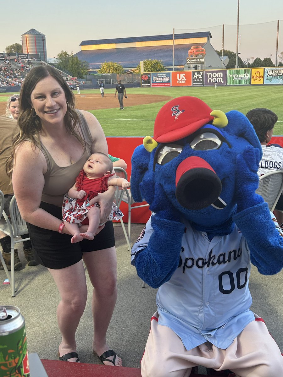 GlenReser's tweet photo. Olivia’s first @spokaneindians game! #AvistaStadium #8WeeksOld @SpoIndianMascot https://t.co/OEBXXnXbqS