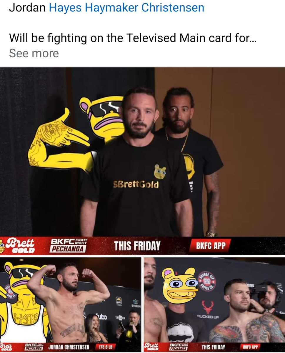 coachjamiehuey's tweet photo. I SPY my dog Jordan & @kokid951
Looking sharp in $BRETTGOLD gear
tonight at #BKFC Bare Knuckle Boxing.
🤪💥🤛 🏆 #XtremeCouture
@kokid951 #WhyNotUs #BRETTGOLD https://t.co/cJizhXTTFQ