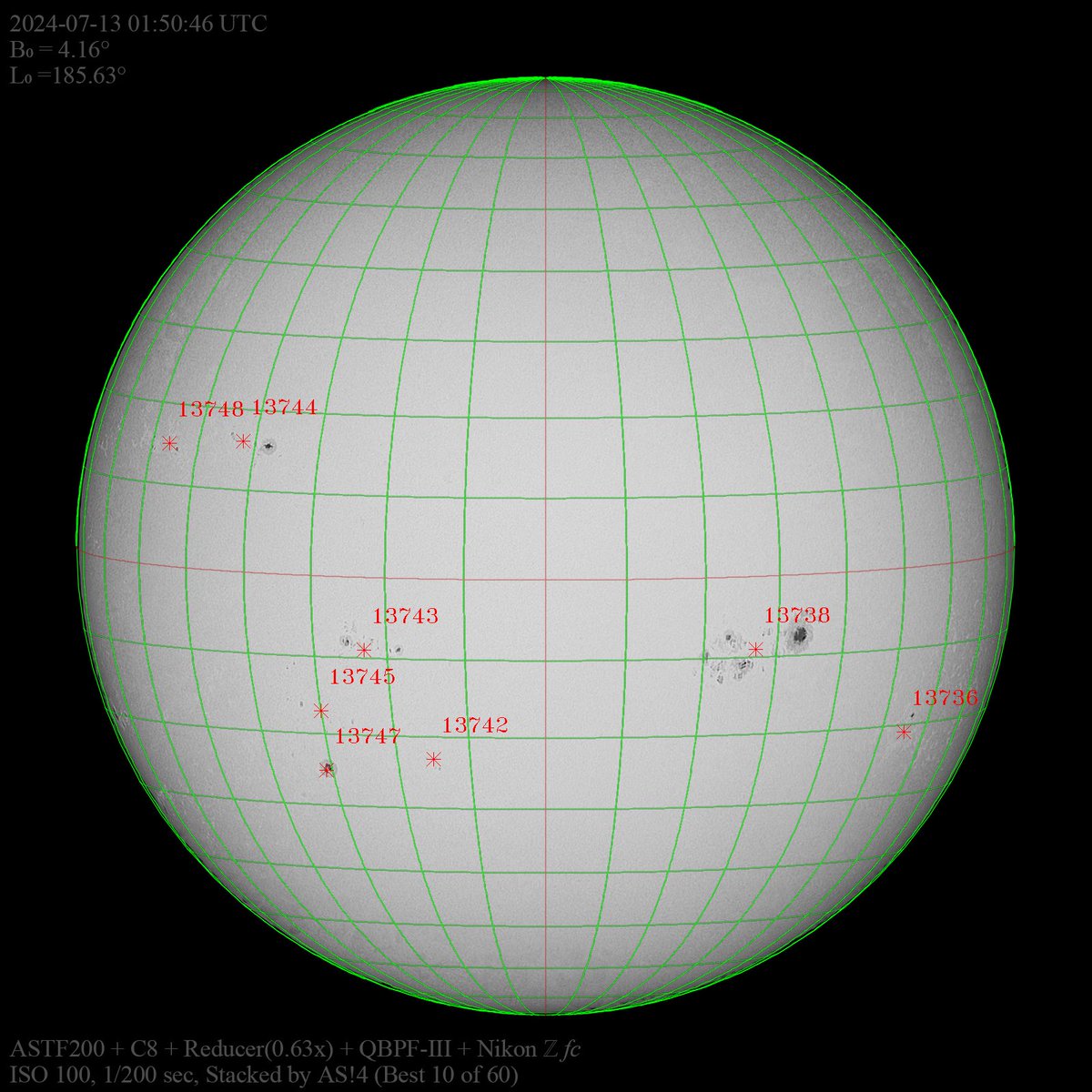 tahiti_express's tweet photo. #Sunspot 2024-07-13 10:50:46 UTC+9 (#Japan)
雲がかかっていてコントラストが出ない。シャッター速度も1/200sec.まで落ちた。

#ASTF200 #C8 #Zfc #愛知県尾張旭市
https://t.co/thRRrUHA7o https://t.co/7VGKrdjbED