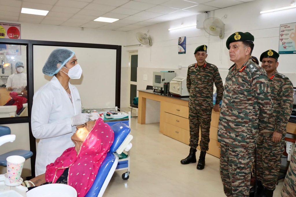 IaSouthern's tweet photo. Lt Gen Dhiraj Seth, Army Commander visited the #DesertCorps to review operational readiness and logistics resilience. The Army Commander was briefed on the recent innovations enhancing combat effectiveness. Commending the Konark Corps, he emphasised the importance of maintaining high state of vigilance and being future ready. He motivated all Ranks to continue striving for operational excellence, highlighting their critical role in our mission.
Army Commander's visit underscores Konark Corp’s commitment to innovation and professional proficiency inspiring personnel to enhance operational effectiveness and battle resilience.
The Army Commander also took a windshield tour of Jodhpur Military Station and was shown the recently renovated JCO/ OR married accomodation and living quarters of soldiers. He appreciated the high standards and encouraged continued excellence. He also visited the integrated #Veteran centre and Aarogya Wellness Centre. Interacting with veterans he received positive feedback on amenities provided.
#IndianArmy
#OnPathToTransformation