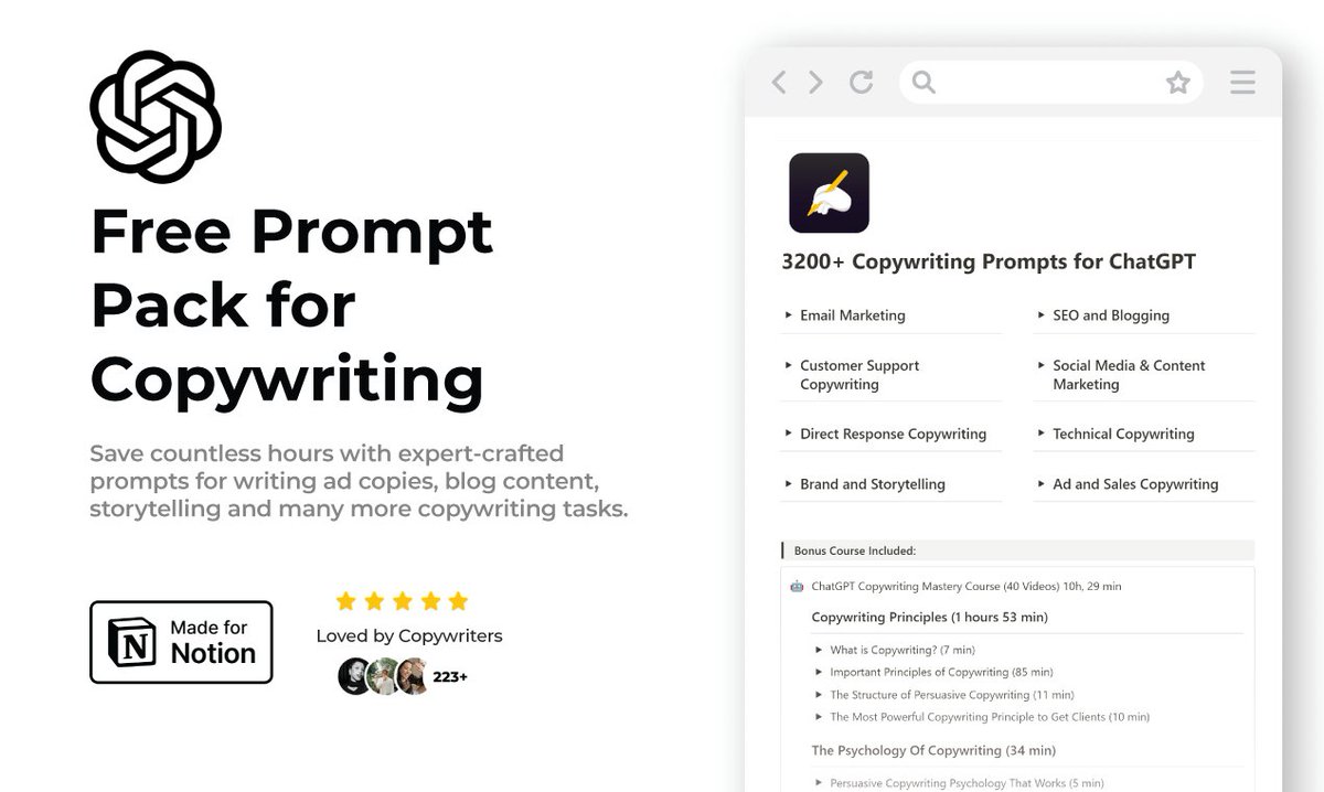 godofprompt's tweet image. GPT-4o is an AMAZING copywriter.

But most people don&apos;t know how to use it.

That&apos;s why I created this prompt pack for copywriting.

It&apos;s FREE for 24 hours.

To get this, simply:

1. Like &amp;amp; RT
2. Comment &quot;Send&quot;
3. Follow me (So, I can DM you)