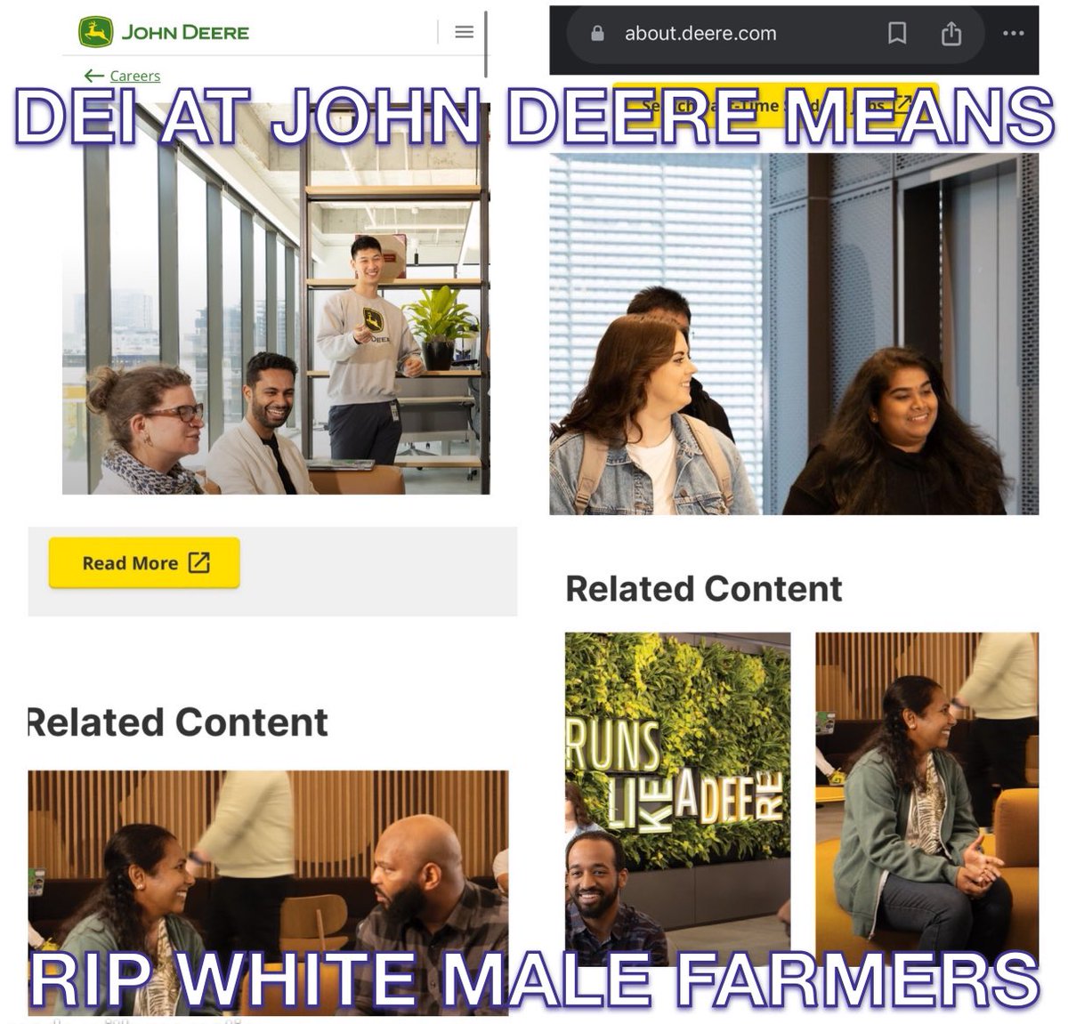 BradBeringer's tweet photo. @robbystarbuck @JohnDeere @johnDeere erases white employees and wants men in women’s bathrooms. #boycottJohnDeere #share #hateWhites #DEIfail https://t.co/eGnGPwrMAl