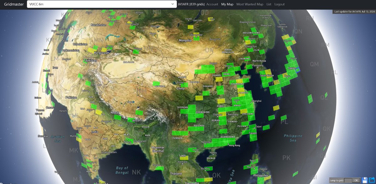 ja1afr's tweet image. Updated my #VUCC 6M map on #Gridmaster, 701 grids confirmed, total of 839 grids worked :-)