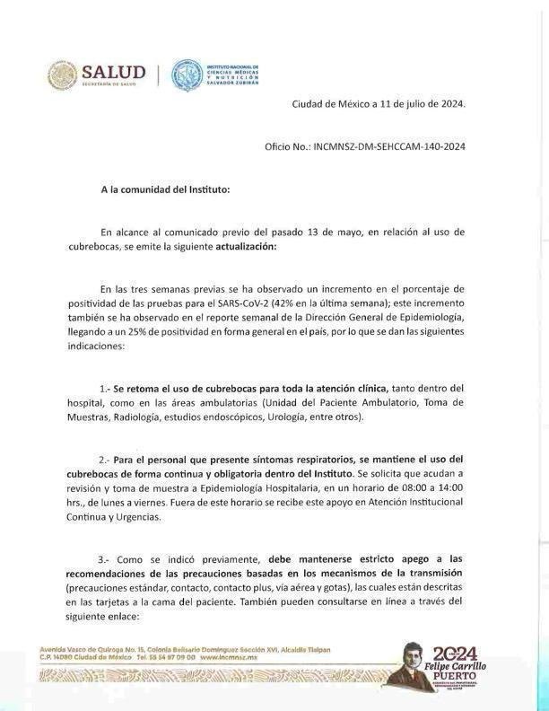 ¿Volvió el COVID a México? 
Suben los contagios en las últimas semanas

En un comunicado de la Secretaría de Salud avisan que si no volvemos a usar cubrebocas nos podemos contagiar, pero de las vacunas nada!!!!

Registrando un 28% de casos positivos de COVID-19, la SSA comunicó