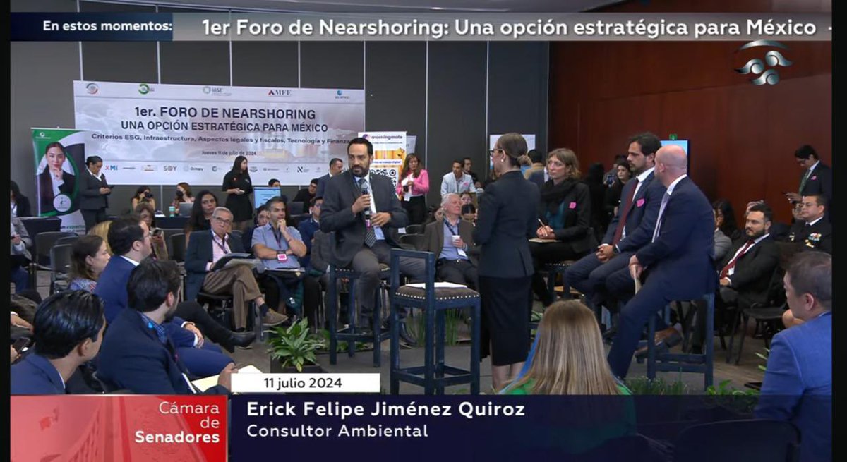 Excelente panel sobre los  "Criterios ESG en el Nearshoring" en el Senado de la República en Ciudad de México el día de ayer (11.07.2024).

#ESG #ASG #Nearshoring #Competitividad #Sostenibilidad  
<a href="/AmbiensMexico/">AmbiensMexico</a> <a href="/eYeSustentable/">EYE Sustentable</a>