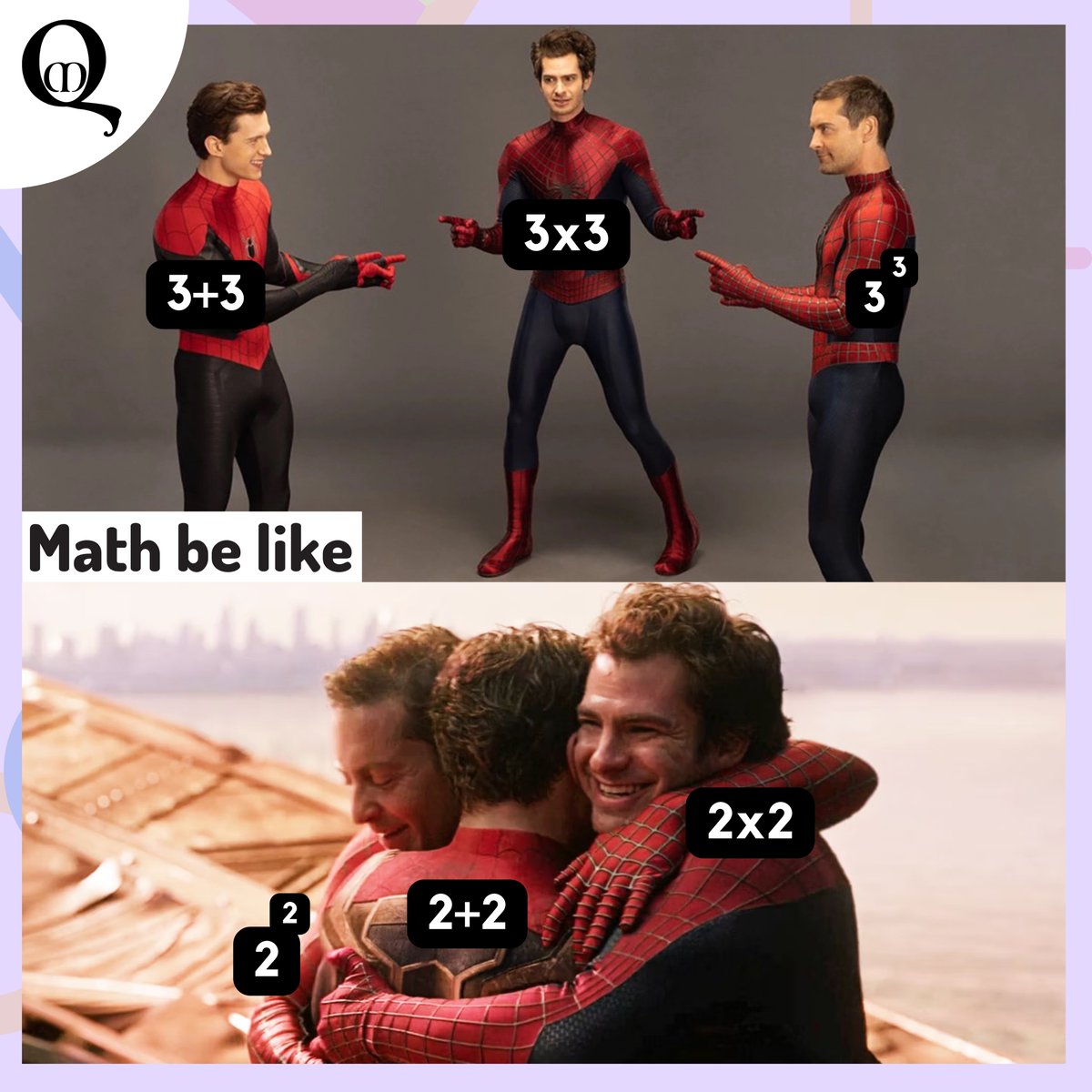 math_quotient's tweet image. Math in action with our favorite trio! 🕸️🕷️ Whether it&apos;s multiplying, adding, or powering up, math is everywhere. Can you relate? 🧮✨ #MathBeLike

#MathQuotient #MathFun #MathMeme #StudentLife #MathMagic #LearningIsFun #MathHumor #Education #STEM #spiderman #dubai