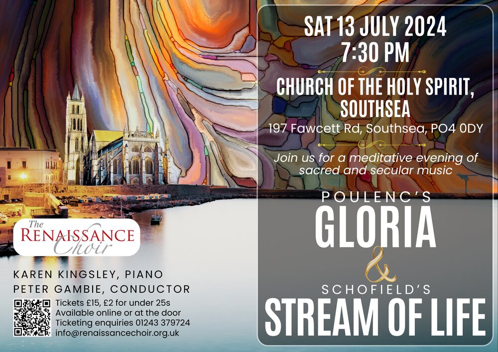 Our big day! Come and hear #Poulenc Gloria and Schofield’s &amp; Johnson's settings of Tagore TODAY Sat 13 July in Southsea with Karen Kingsley on piano. Tickets/further info renaissancechoir.org.uk/events/poulenc…