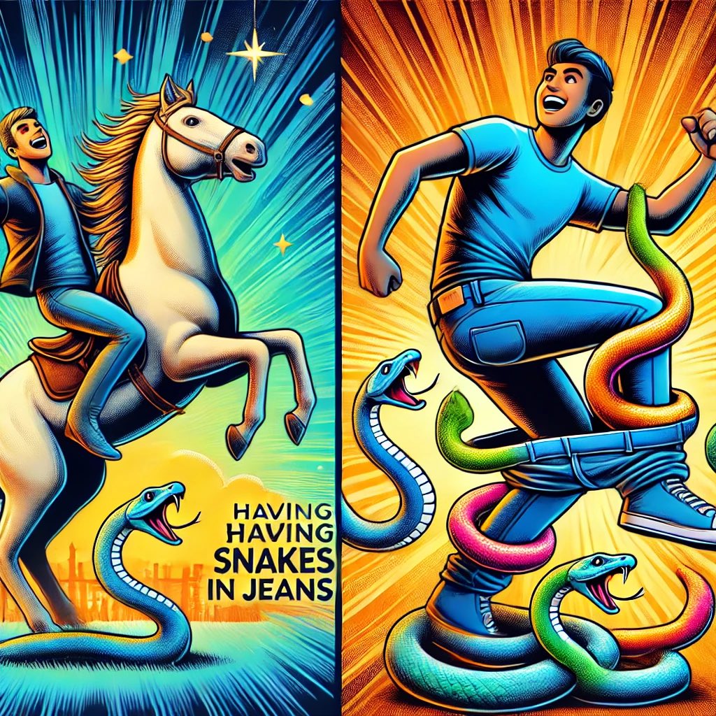 gunnercoin's tweet photo. Isn't it better to have a horse than to smuggle snakes in your jeans? π Choose a life of freedom and adventure over risky decisions.
#GunnerCoin #LifeChoices #Freedom #Adventure #StaySmart #LiveFree https://t.co/9Bhr1KXGwl