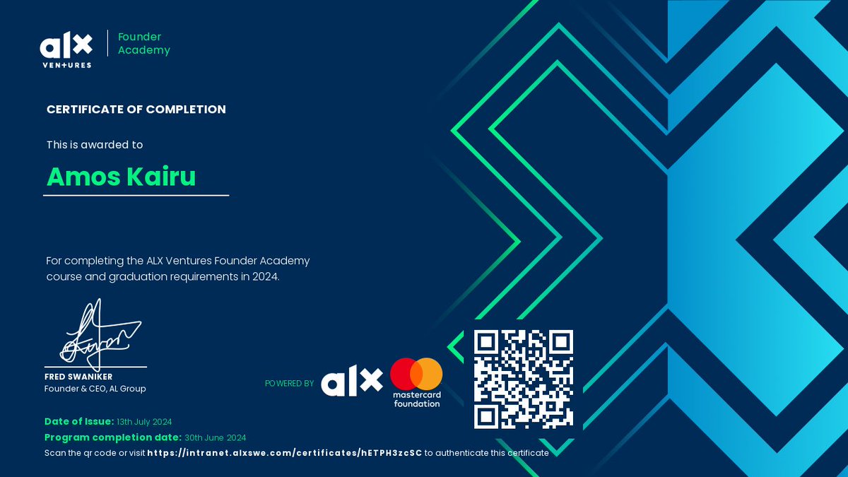 0x94njoroge's tweet photo. 🎉 Proud to announce that I've successfully completed the ALX Founder Academy Program! 🌟 It's been an incredible journey of learning and innovation. 🚀 #DoHardThingsChallenge #ALXFounders #Entrepreneurship @alx_africa @chamazetu https://t.co/uun1Cm6pxB