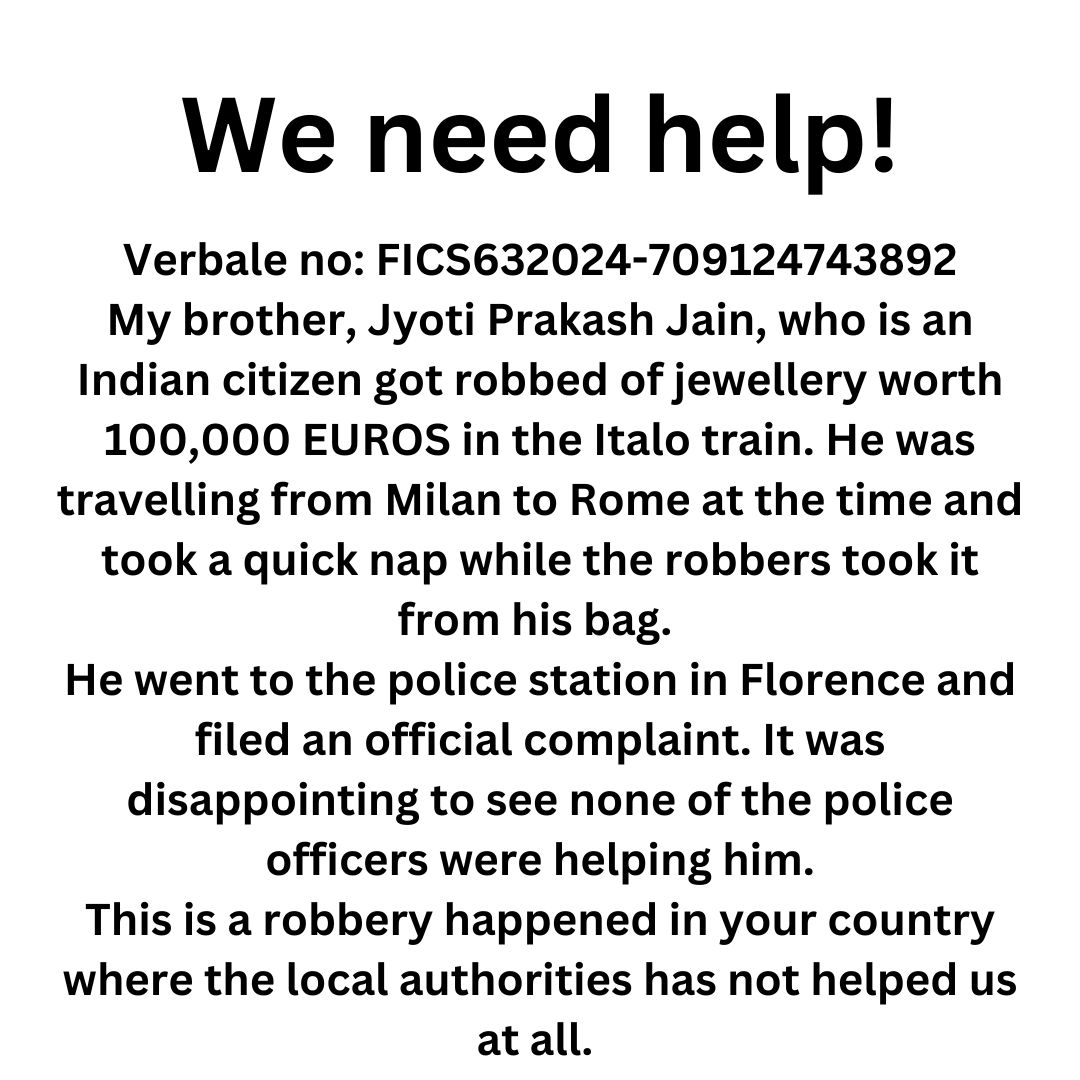 jasskrr's tweet photo. @GiorgiaMeloni We need your help in this urgent matter! Please take action for this!! 

Help tag @GiorgiaMeloni !! #GiorgiaMeloni #italypolice #primeministerofitaly #robberyinitaly #weneedhelp https://t.co/xLUHRu8tbq