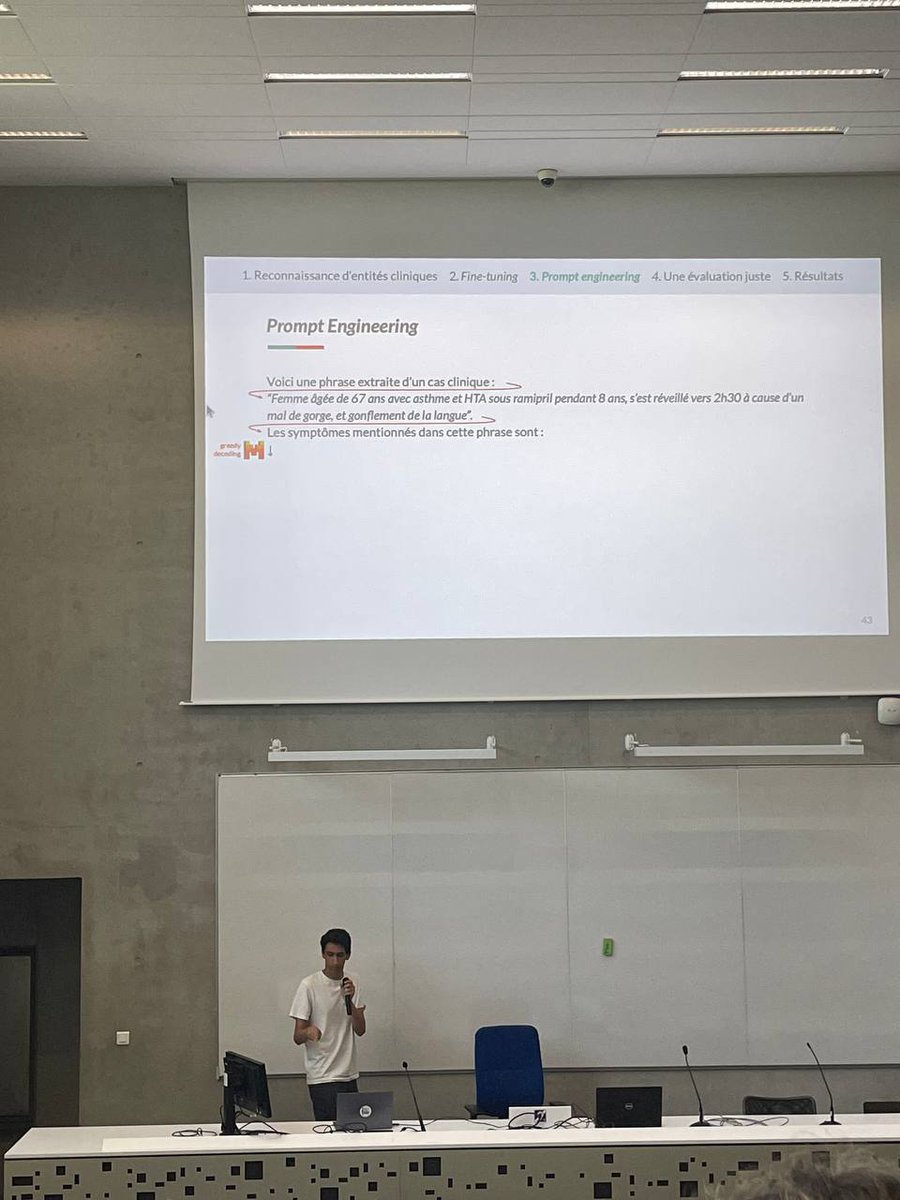 Deuxième présentation de la session Grammaire et Biomédical sur la Reconnaissance d'entités cliniques avec Marco Naguib