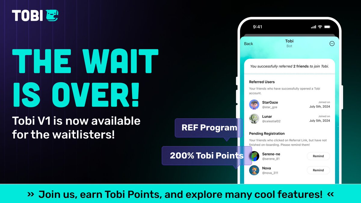 tobi_xu's tweet photo. π The wait is over π Tobi V1 is now available for the waitlisters! π₯³ If you were on the waitlist, you can now start using Tobi. Join us, earn Tobi Points and many cool features! #RoadToLaunch #TobiPoints #REFProgram #WaitlistOver https://t.co/Vo3cIIv6WA
