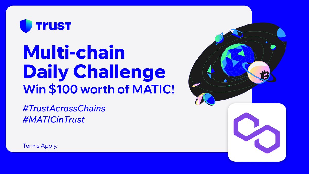 TrustWallet_Fil's tweet photo. Here comes the 4th challenge of our Multi-chain Challenge Giveaway 🎉

1️⃣ Follow us, then Like, RT this post
2️⃣ Connect your Trust Wallet to a @0xPolygon dApp
3️⃣ Comment your screenshot of the connected dApp screen with the hashtag #TrustAcrossChains

The top entry with the most likes will win $100 worth of $MATIC!

#TrustWallet #TrustAcrossChains #Polygon